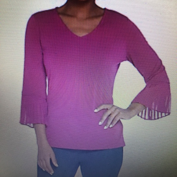 Susan Graver Liquid Knit Top with Pleated Chiffon Cuffs - Picture 6 of 6